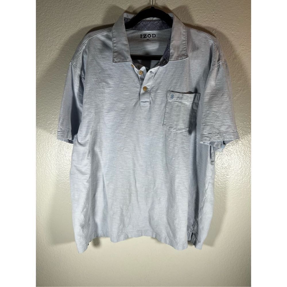 Izod Men's Henley Polo Shirt Short Sleeve Chest Pocket Button Up Blue Size XXL